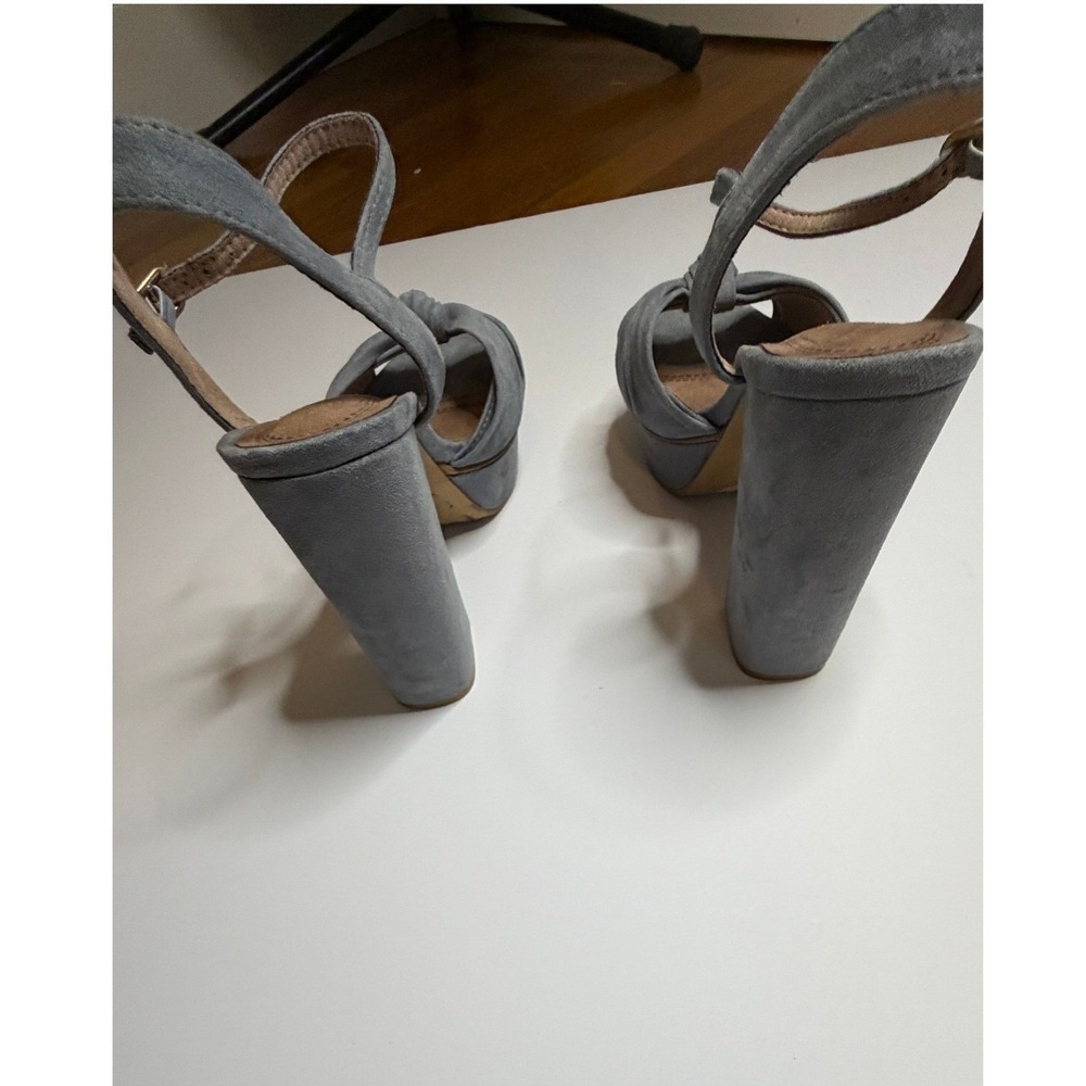 Shu Shop Blue Grey Faux Suede Knotted Platform Block Heel Sandals Womens 7/12 - Picture 6 of 9